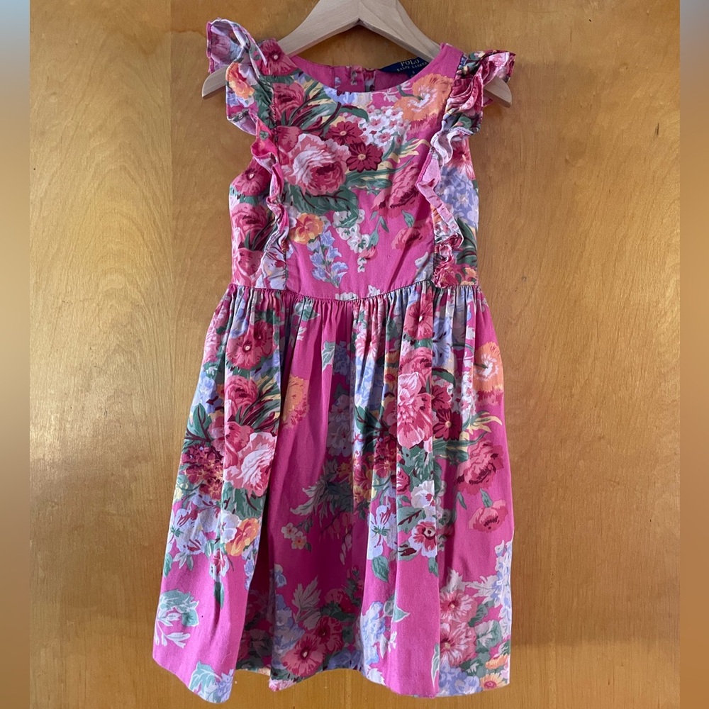Pink sleeveless polo dress w floral print sz 6